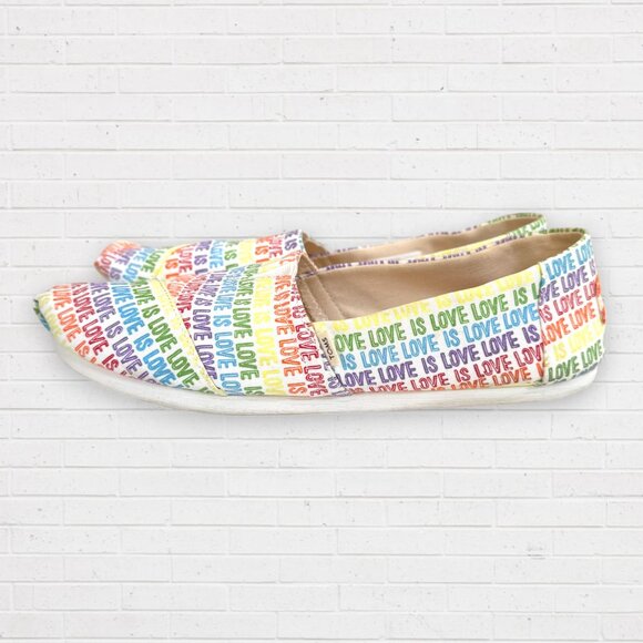 TOMS Alpargata Rainbow LOVE IS LOVE Slip-On Shoes Loafers Pride LGBTQ+ Womens 9 - Picture 5 of 7